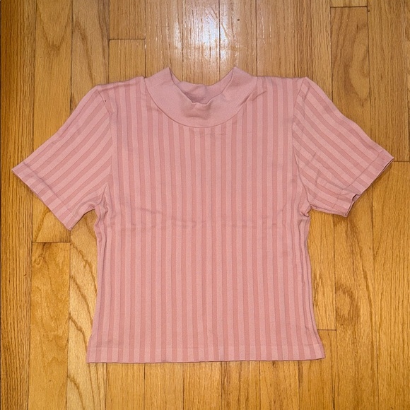 None Tops - Pink Striped Short Sleeve Top